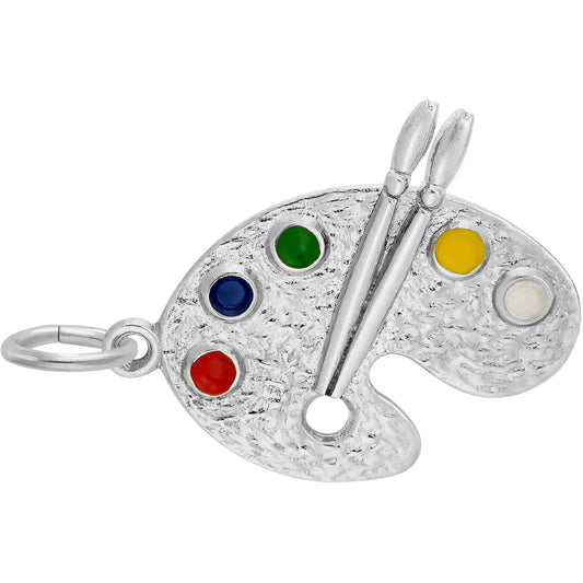Artist Palette Charm w/Multicolor Enamel - Metal - Sterling Silver