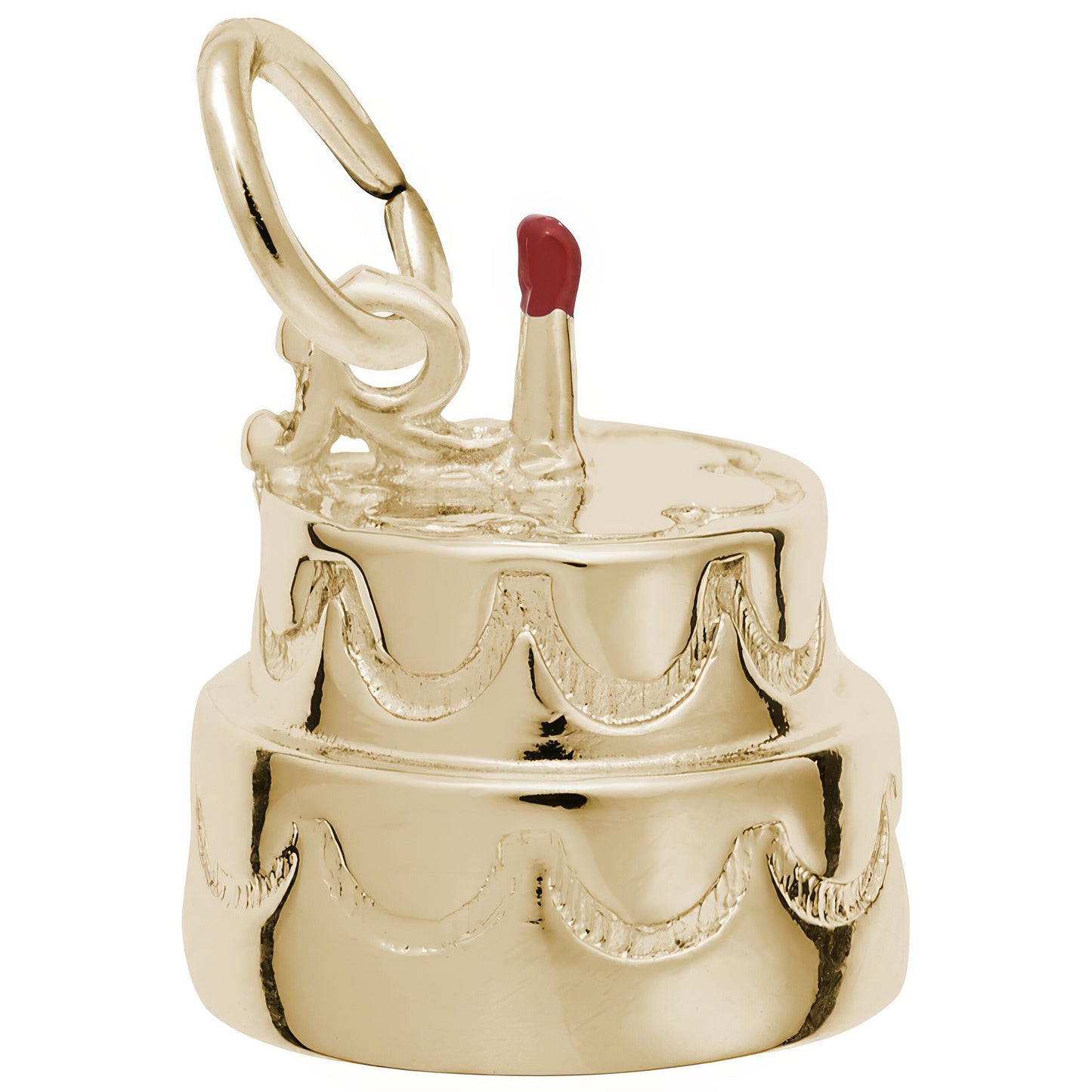 Two-Tier Birthday Cake w/Candle Charm & Red Enamel - Metal - Sterling Silver