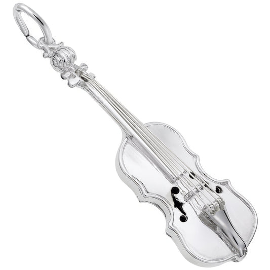 Sterling Silver Violin Charm - 41mm x 12mm
