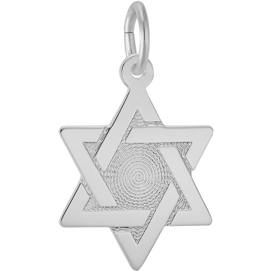 Star of David w/Brocade Center Charm - Metal - Sterling Silver