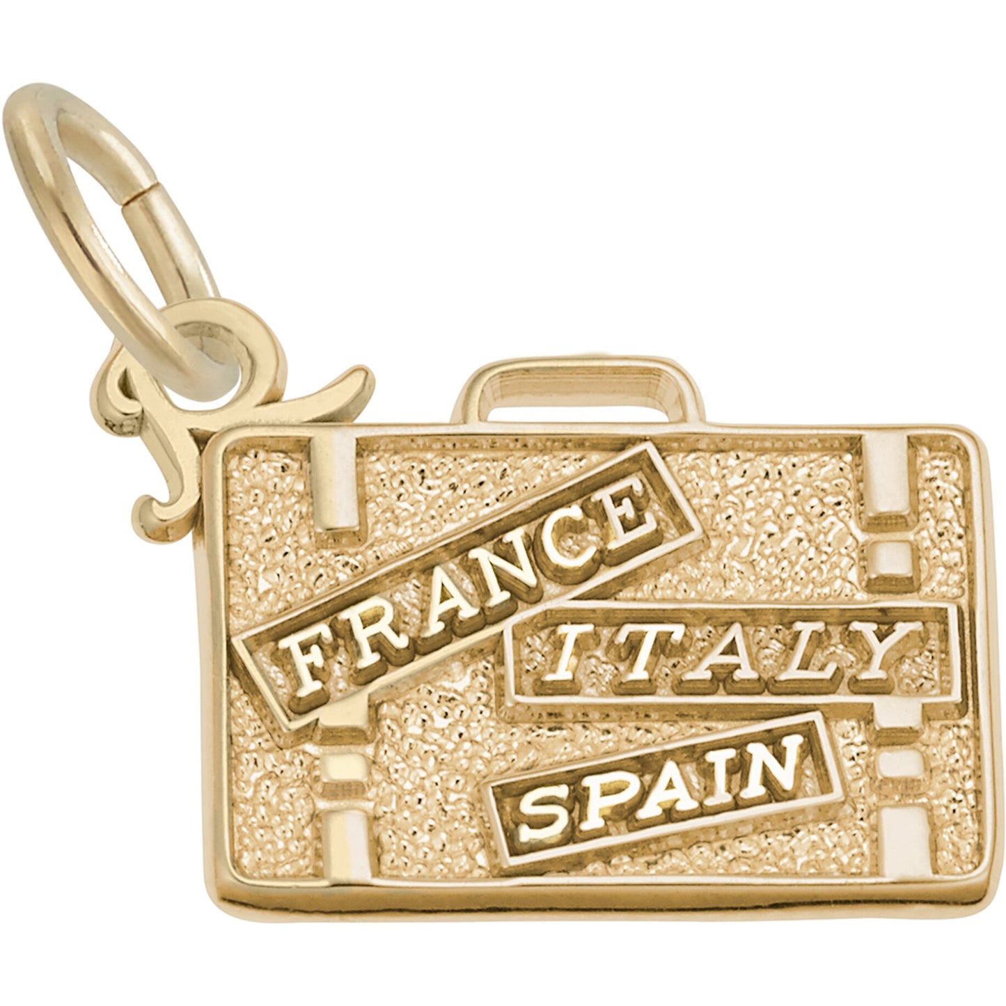 France, Italy, Spain Suitcase Charm - Metal - Sterling Silver