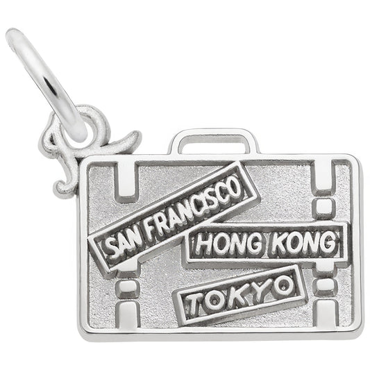 San Francisco, Hong Kong, Tokyo Suitcase Charm - Metal - Sterling Silver