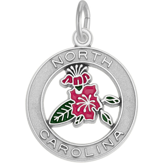 North Carolina Azalea Charm w/Pink & Green Enamel - Metal - Sterling Silver