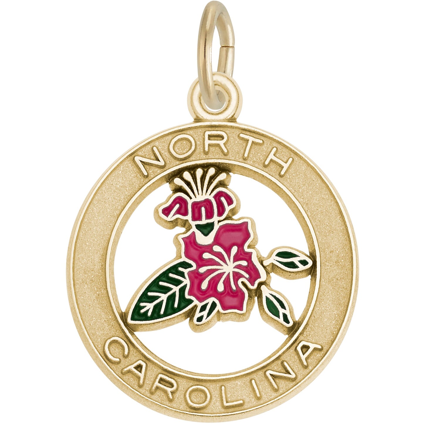 North Carolina Azalea Charm w/Pink & Green Enamel - Metal - Sterling Silver