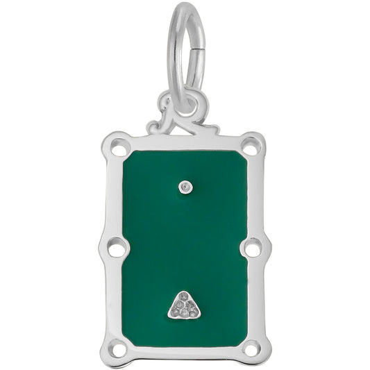 Pool Table Charm w/Green Enamel - Metal - Sterling Silver