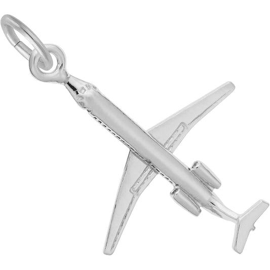 Large Airplane Charm - Metal - Sterling Silver