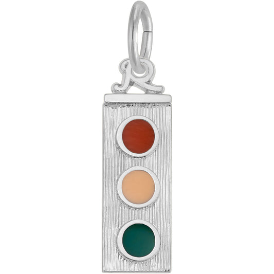 Traffic Light Charm w/Red, Yellow & Green Enamel - Metal - Sterling Silver