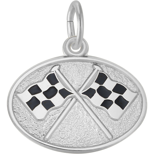 Sterling Silver Crossed Racing Flags Charm