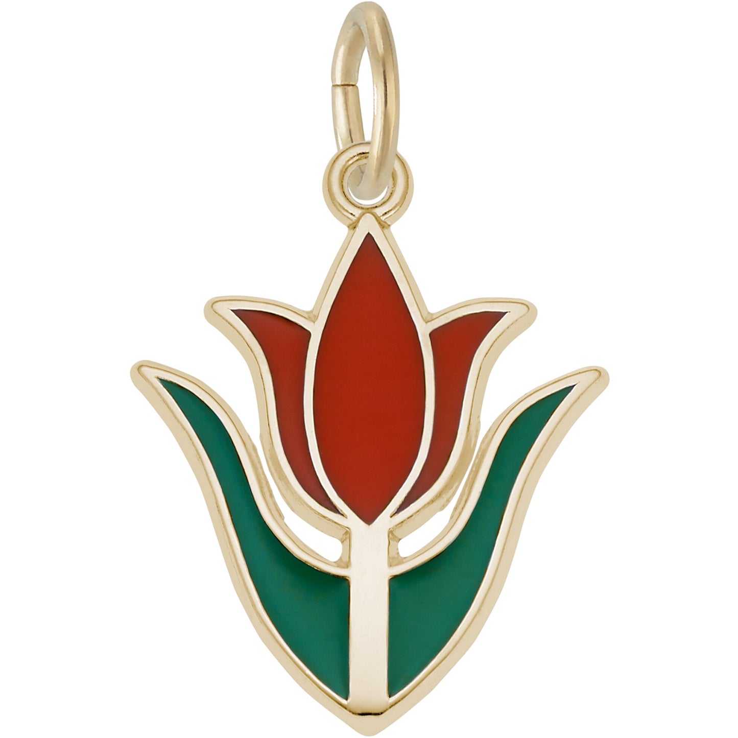 Tulip Flower Charm w/Red & Green Enamel - Metal - Sterling Silver