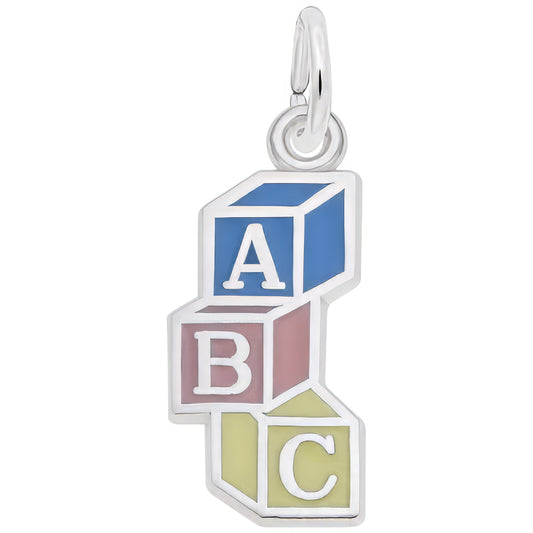 Sterling Silver ABC Baby Blocks Flat Charm