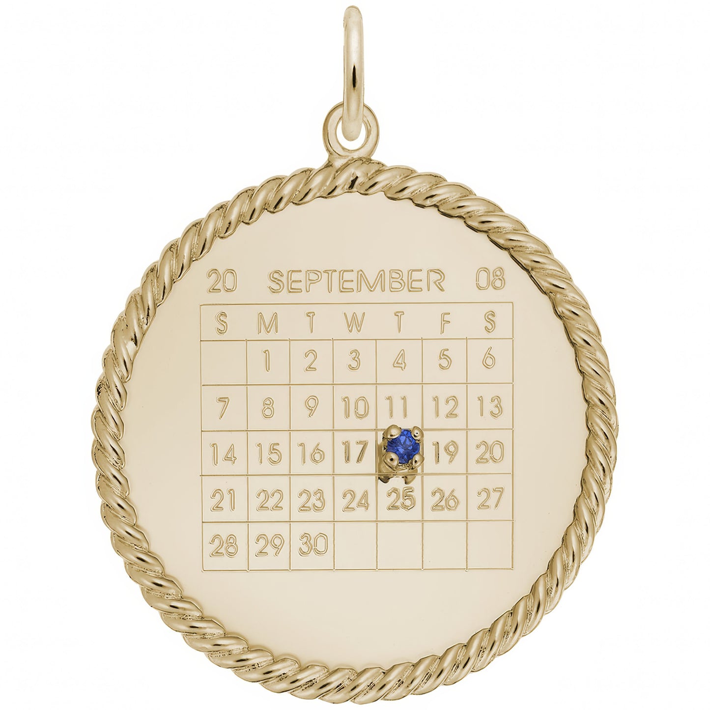 Sterling Silver Calendar Rope Frame Charm - 28mm x 28mm