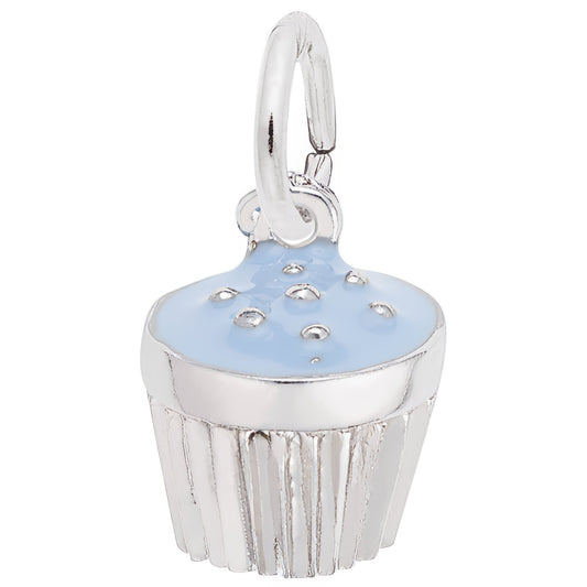 Cupcake Charm w/Blue Enamel - Metal - Sterling Silver