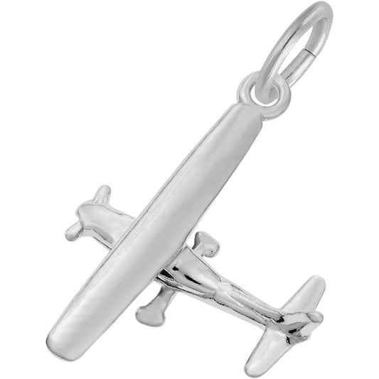 Single Engine Airplane Charm - Metal - Sterling Silver