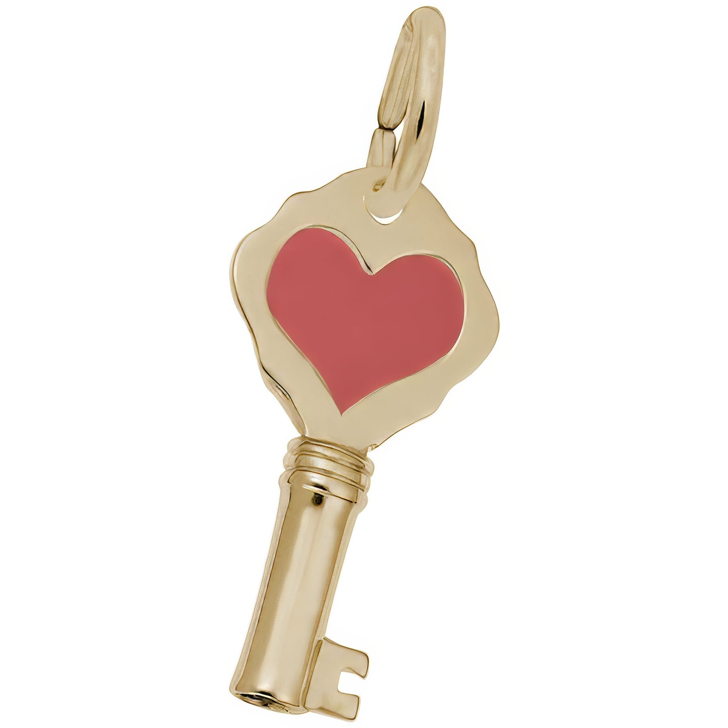 Key w/Red Heart Charm w/Red Enamel - Metal - Sterling Silver