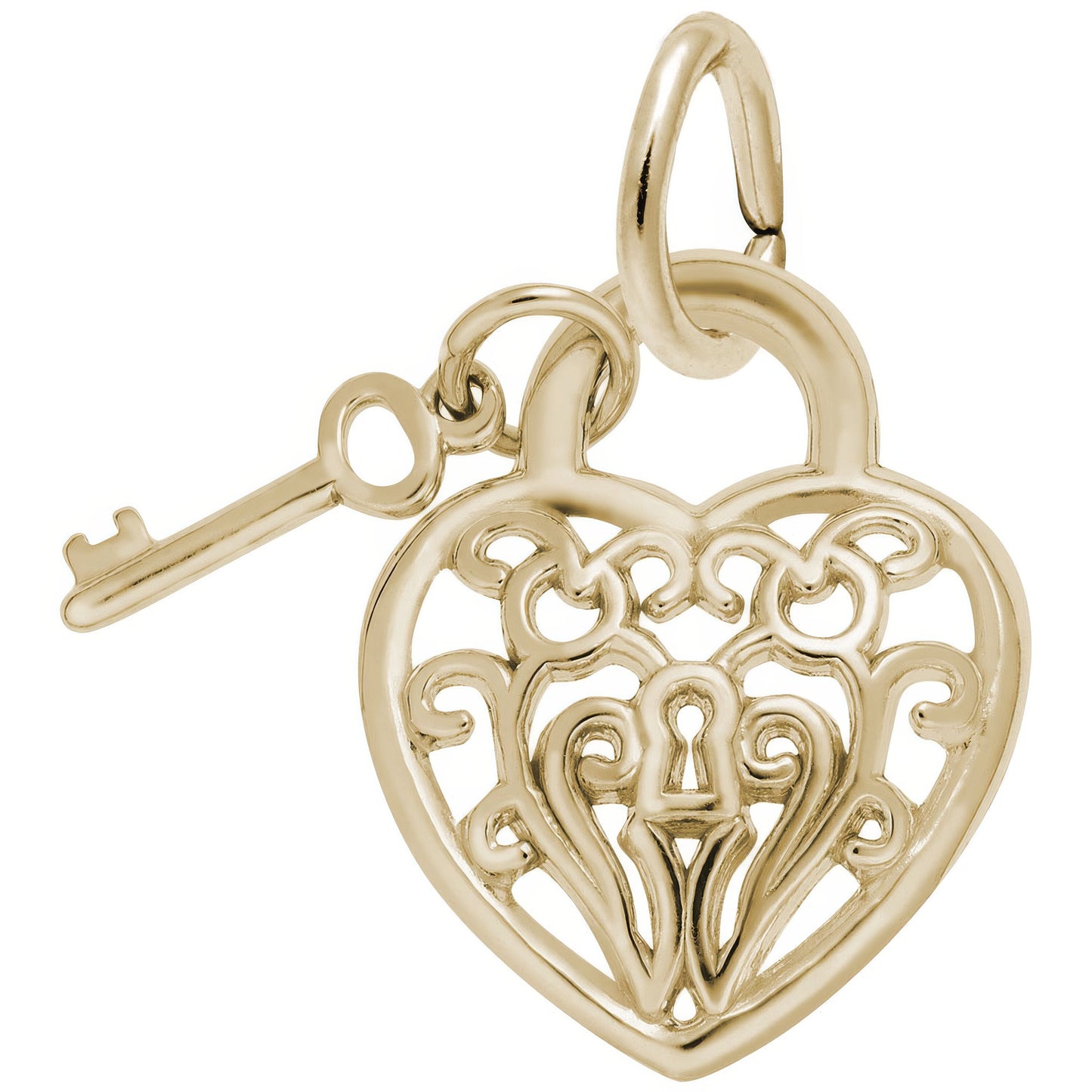 Sterling Silver Heart W/ Key 2d Charm - 19mm x 15mm