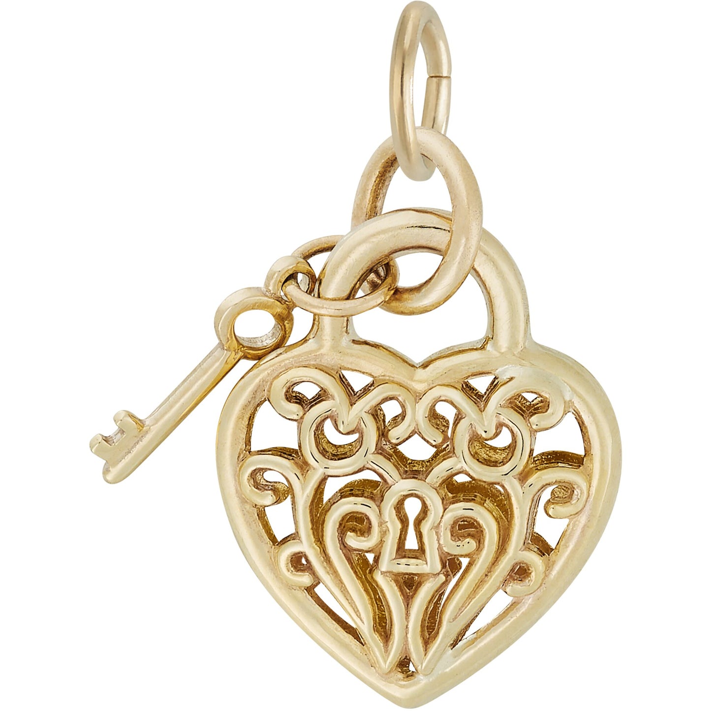 Heart w/Key 3D Charm - Metal - Sterling Silver