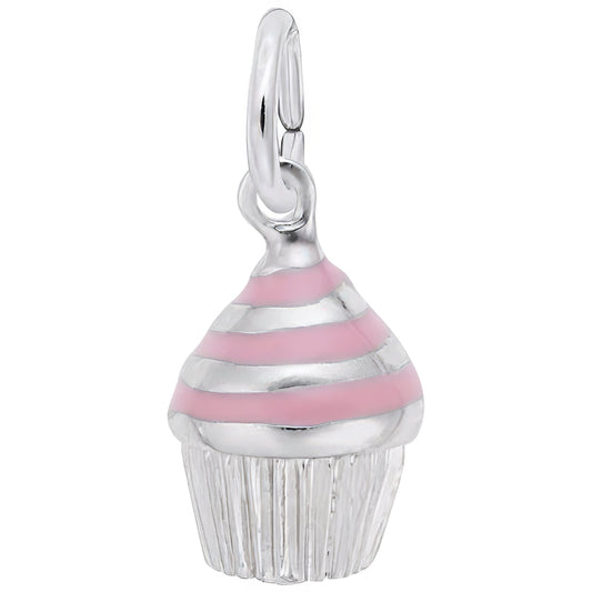Sterling Silver Cupcake with Pink Icing Charm