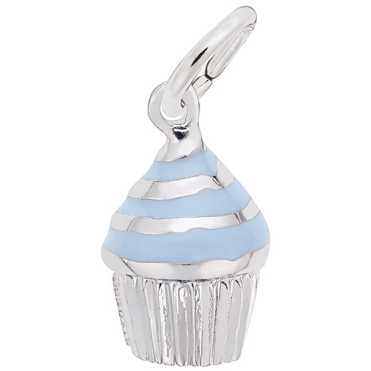 Cupcake - Blue Enamel Icing Charm - Metal - Sterling Silver