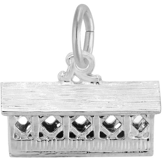 Detailed Covered Bridge Charm - Metal - Sterling Silver