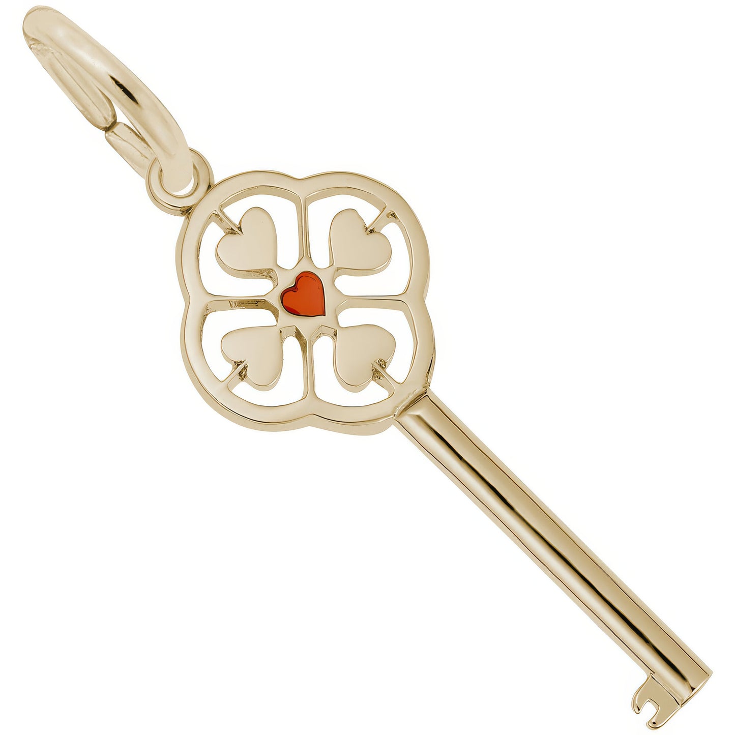 Large Key w/ 4 Hearts Charm & Red Enamel - Metal - Sterling Silver