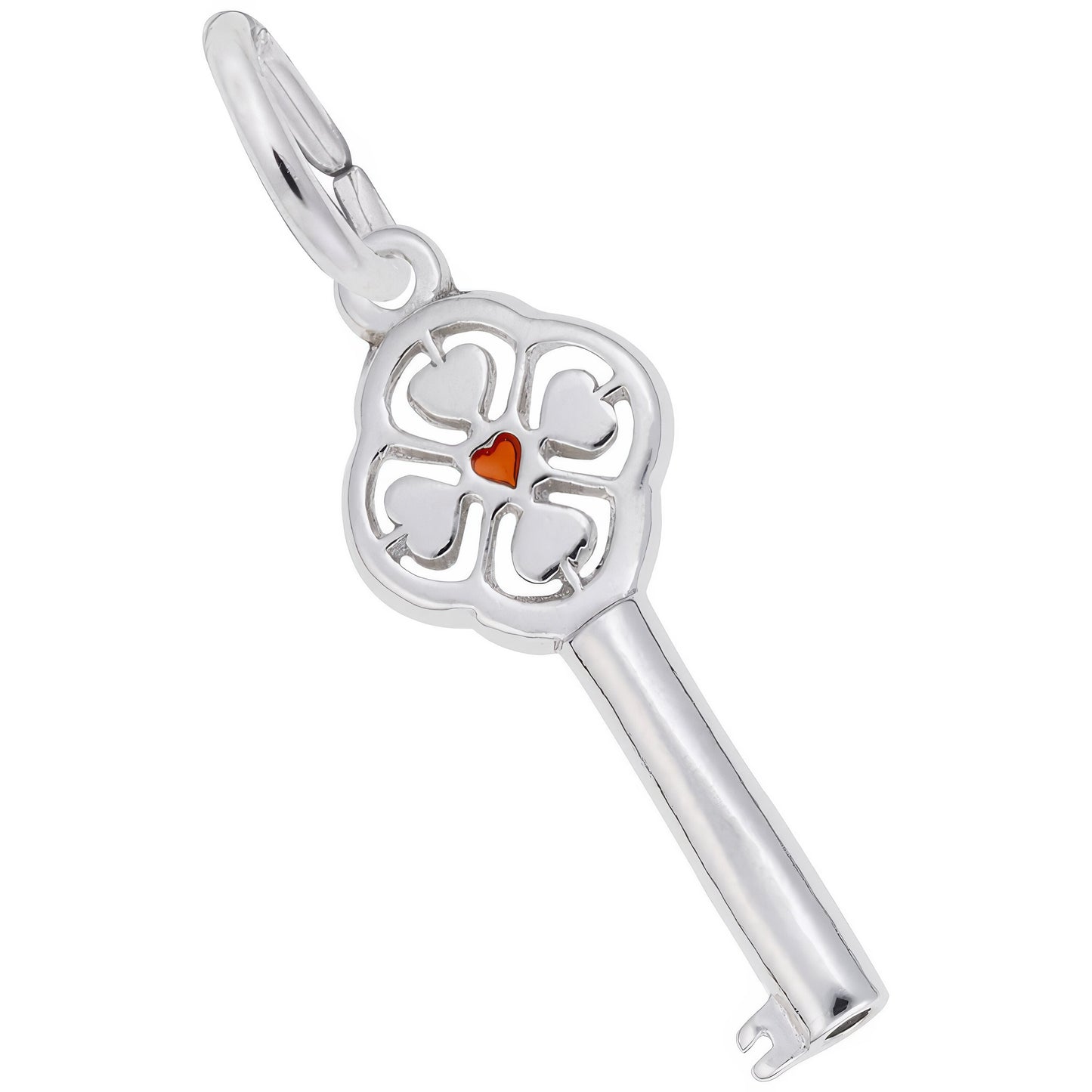 Key 4 Heart Red Ctr Charm - Metal - Sterling Silver