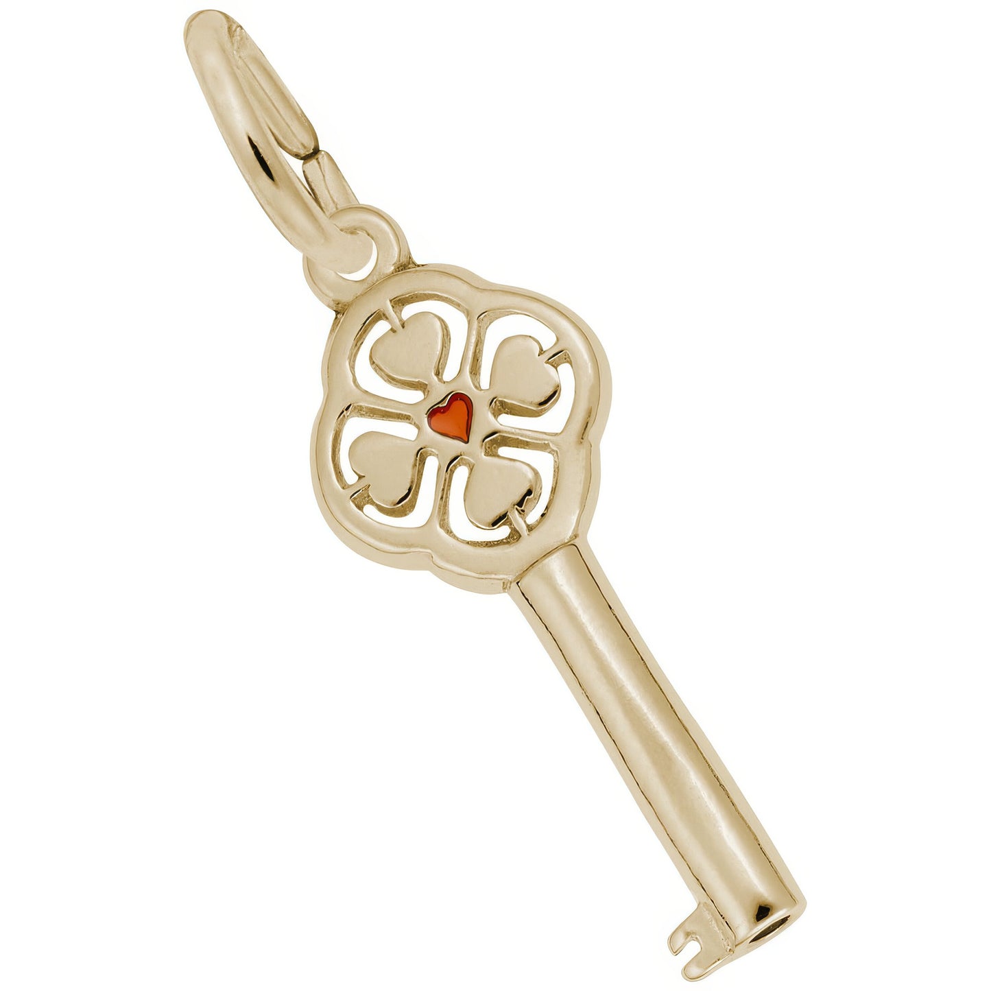 Key 4 Heart Red Ctr Charm - Metal - Sterling Silver