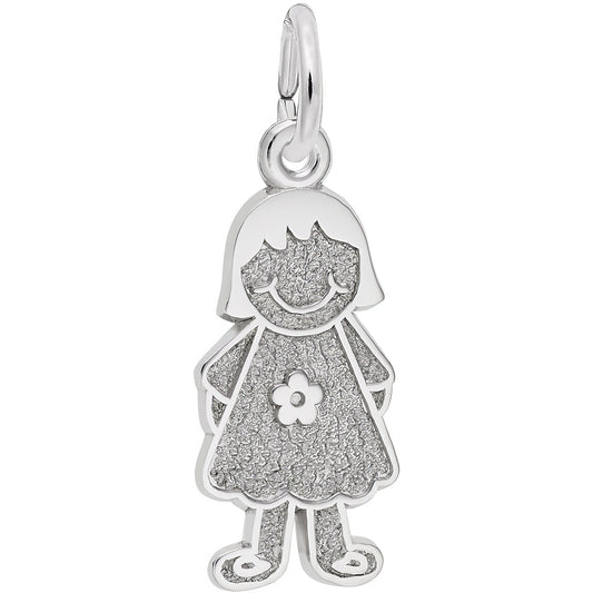 Sterling Silver Girl with Dress & Flower Charm