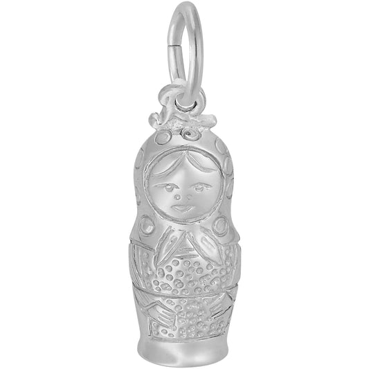 Small Matryoshka Doll Charm - Metal - Sterling Silver