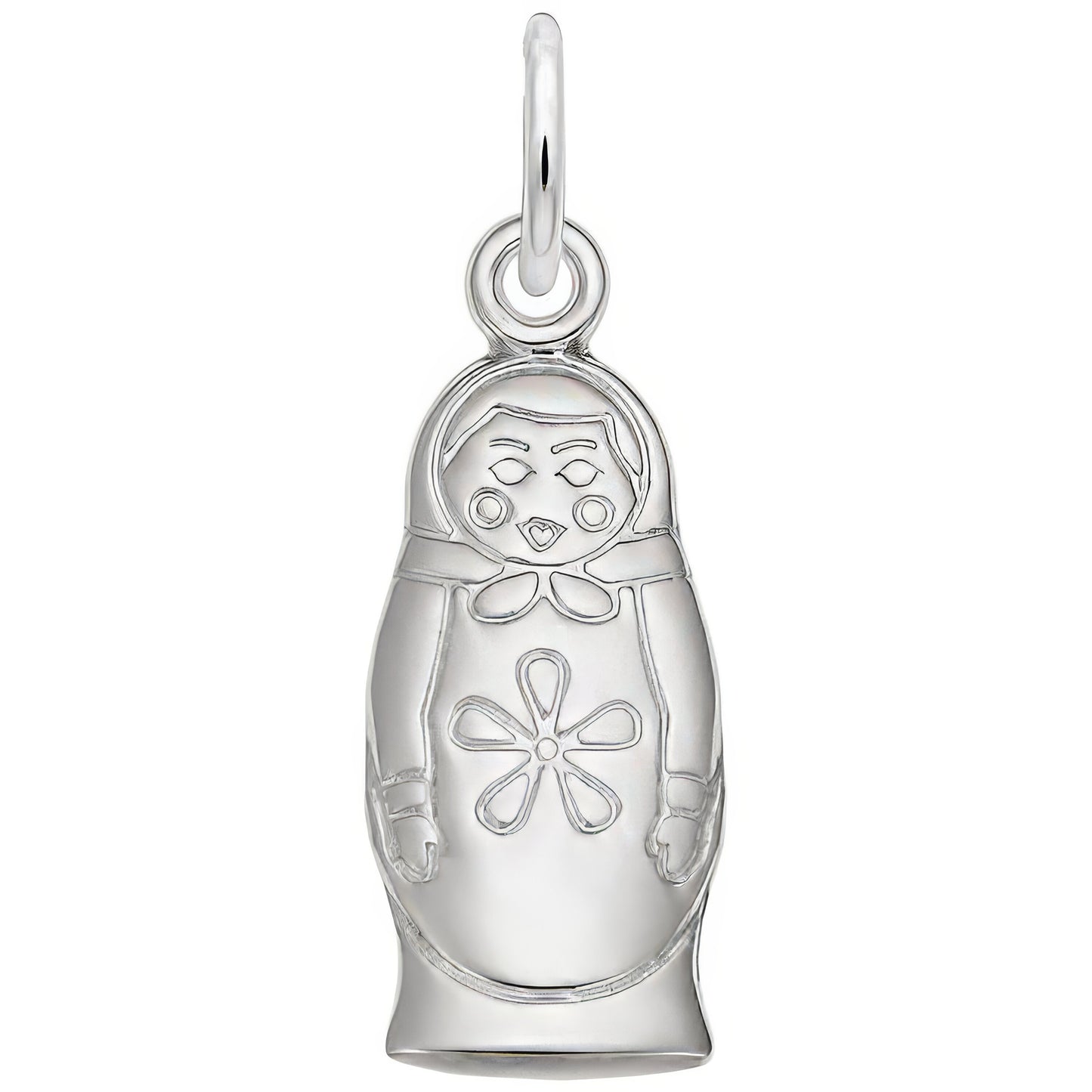 Matryoshka Doll Flat Back Charm - Metal - Sterling Silver