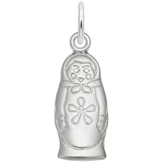 Matryoshka Doll Flat Back Charm - Metal - Sterling Silver