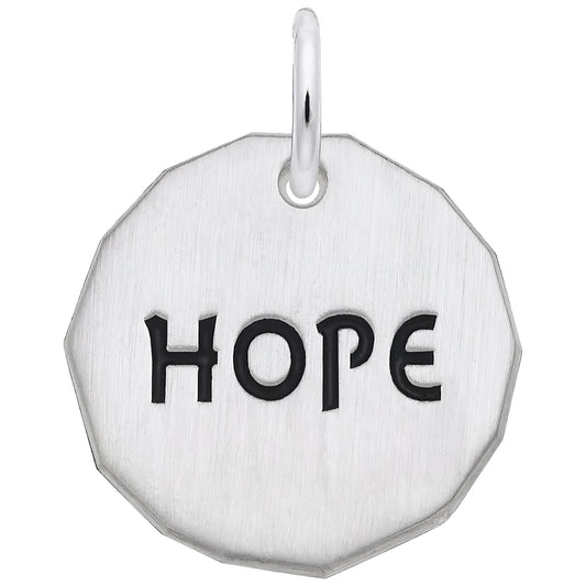 Sterling Silver Hope Charm Tag Charm - 16mm x 16mm