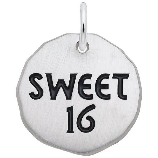 Sterling Silver Sweet 16 Charm Tag Charm - 16mm x 16mm