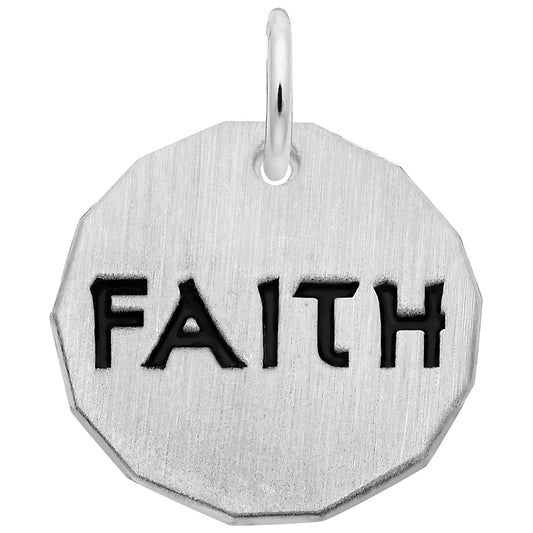Sterling Silver Faith Charm Tag Charm - 16mm x 16mm