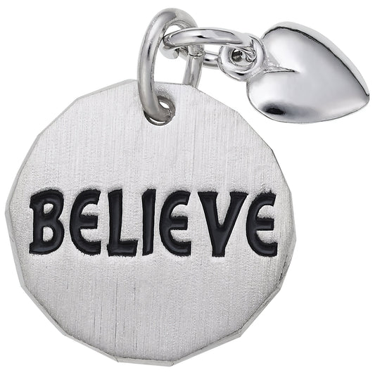 Believe Tag w/Heart Charm - Metal - Sterling Silver