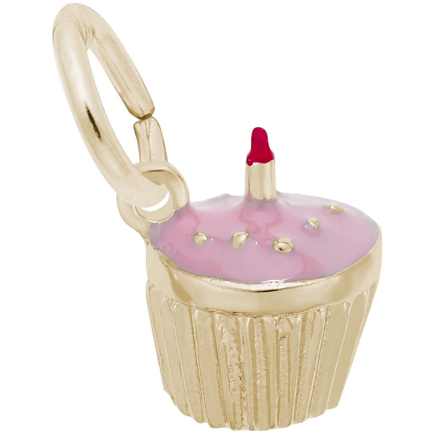Sterling Silver Cupcake W/candle & Pink Paint Charm - 15mm x 12mm