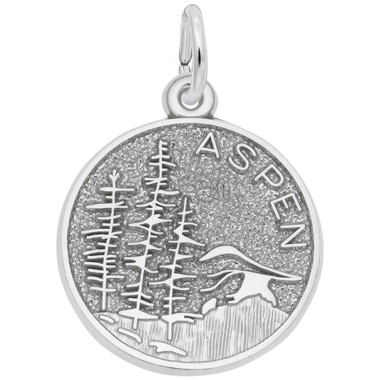 Aspen Mountain Scene Charm - Metal - Sterling Silver
