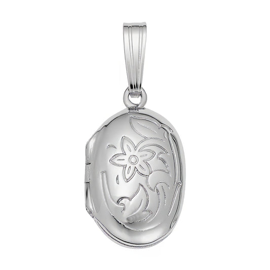 Floral Locket Charm - Metal - Sterling Silver