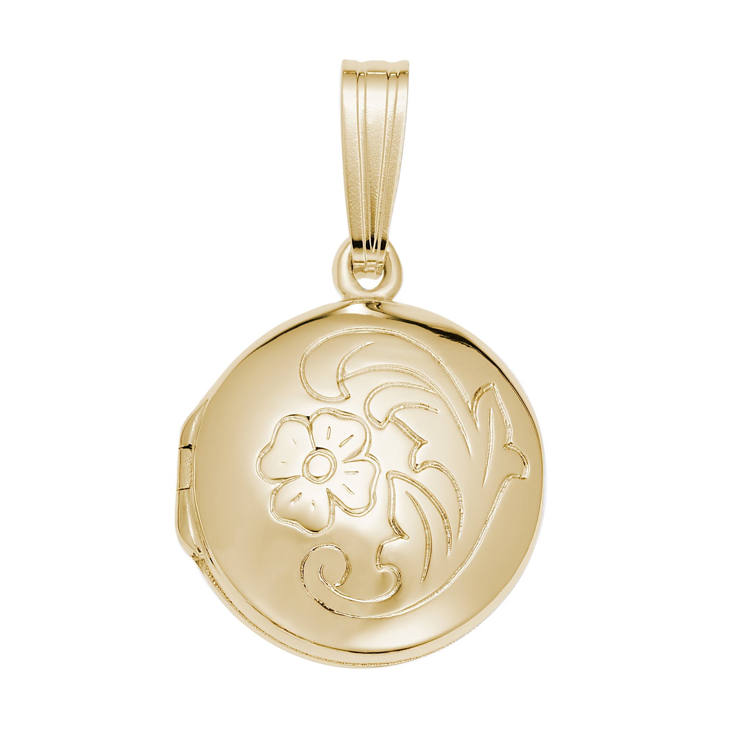 Round Floral Locket Charm - Metal - Sterling Silver