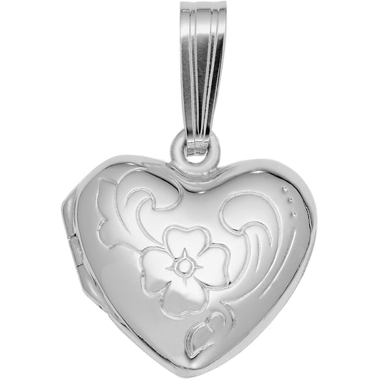 Floral Heart Locket Charm - Metal - Sterling Silver