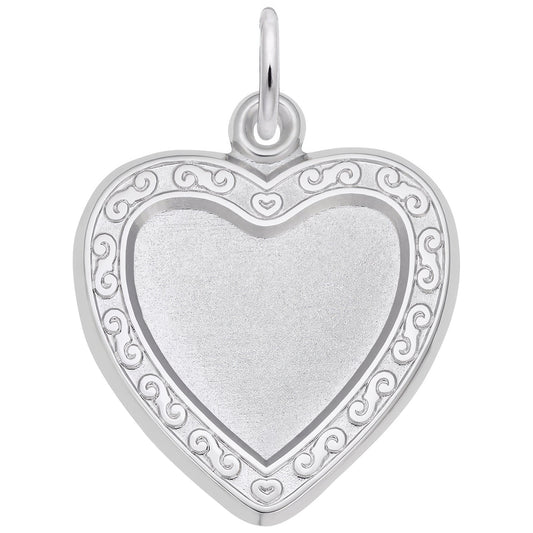 Sterling Silver Photoart - Heart Scroll Charm - 20mm x 19mm