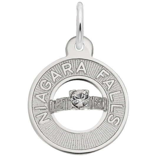 Niagara Falls Wedding Ring Charm w/White Synthetic Crystal - Metal - Sterling Silver