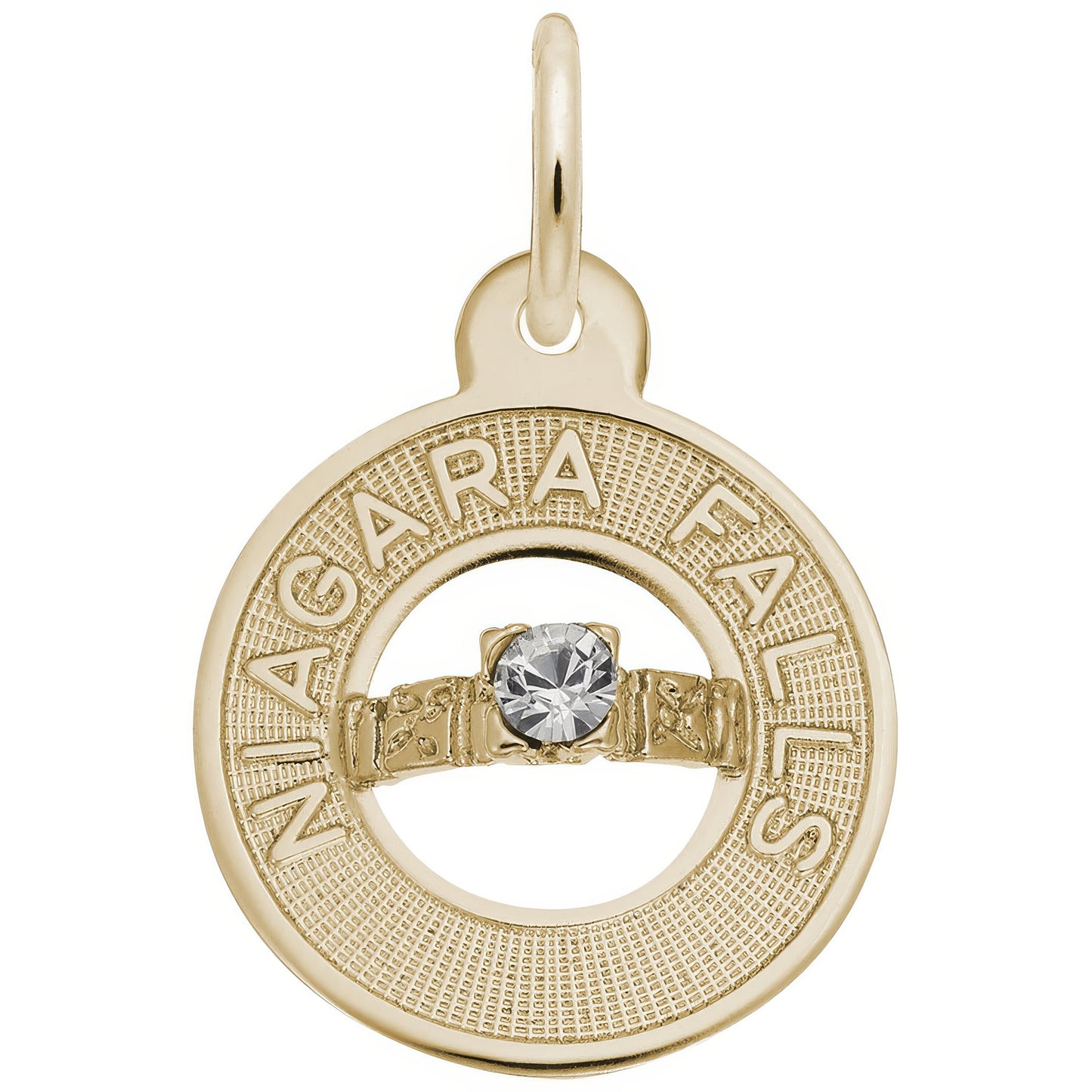Niagara Falls Wedding Ring Charm w/White Synthetic Crystal - Metal - Sterling Silver