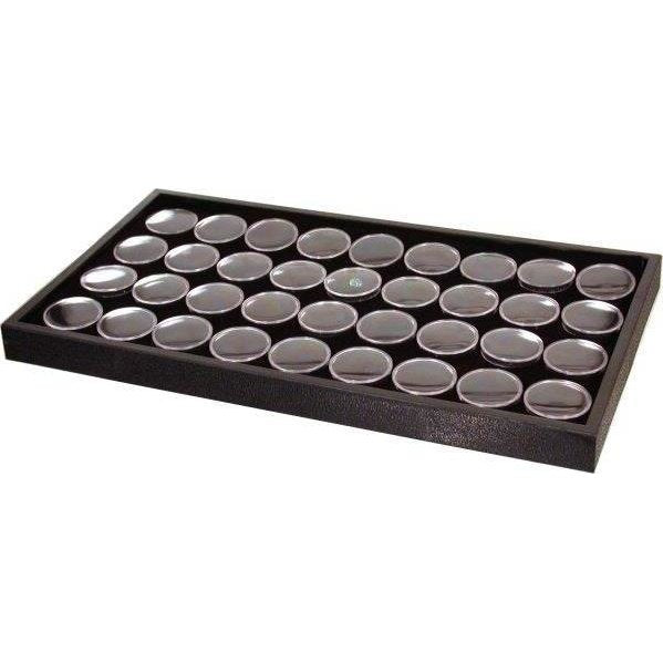 36 Gem Jars Inserts 1" & Black Display Trays 2Pcs