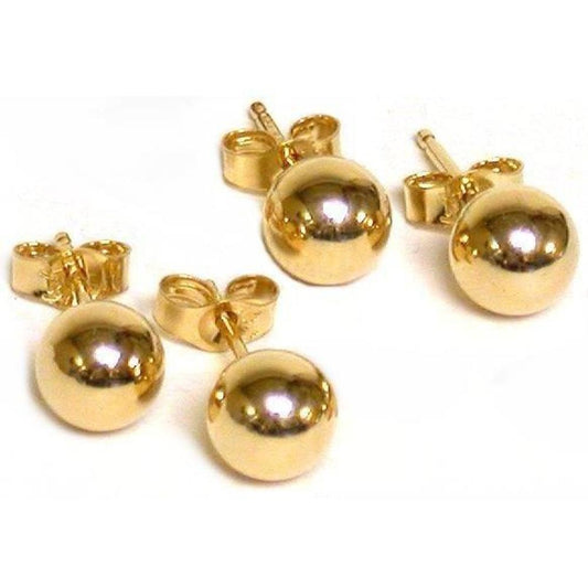Ball Stud Earrings & Backs 14k Gold 5mm 2 Pairs
