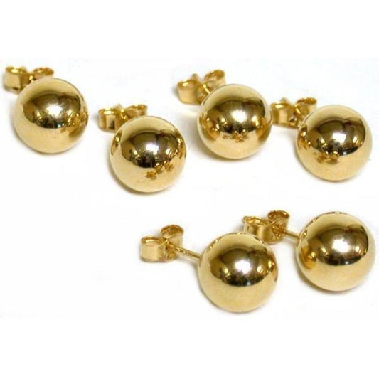 Ball Stud Earrings & Backs 14k Gold 7mm 3 Pairs