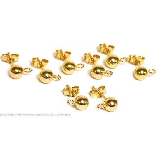 8 14K Gold 4mm Baby Loop & Ball Earrings & Backs
