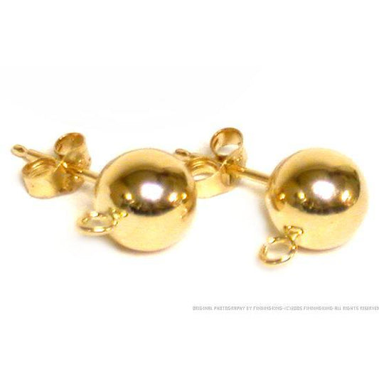 Ball Stud Earrings w/ Hoop 14k Gold 6mm 1 Pair