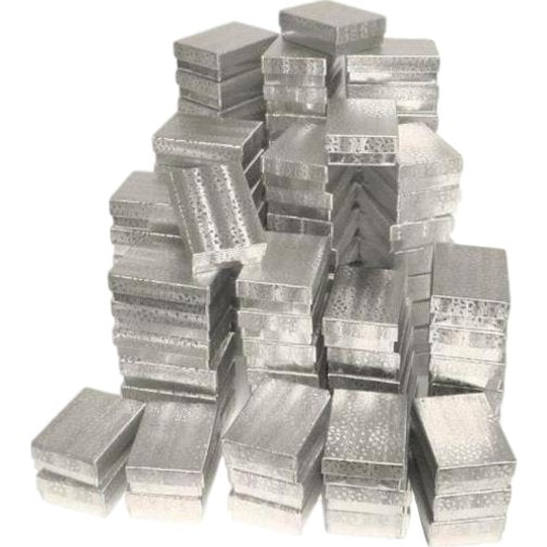 100Pc Silver Foil Cotton Box Filled #32 Jewelry Boxes Sz 3 1/4""Lx2 1/4""Wx1""H