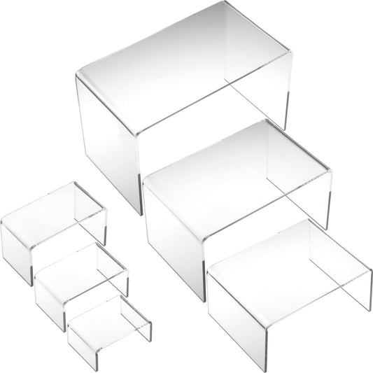 6 Clear Acrylic Jewelry Display Risers Showcase Stand