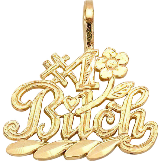 #1 Bitch Flower Charm 16mm & 18" Chain 14k Gold
